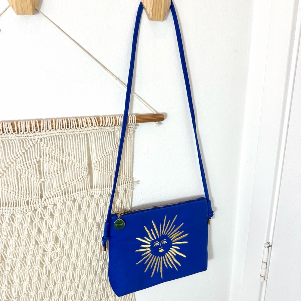 🌞 SUN 🌞 Blue Canvas Crossbody Bag with Gold Sun Embroidery Gorman Australia - Picture 8 of 10